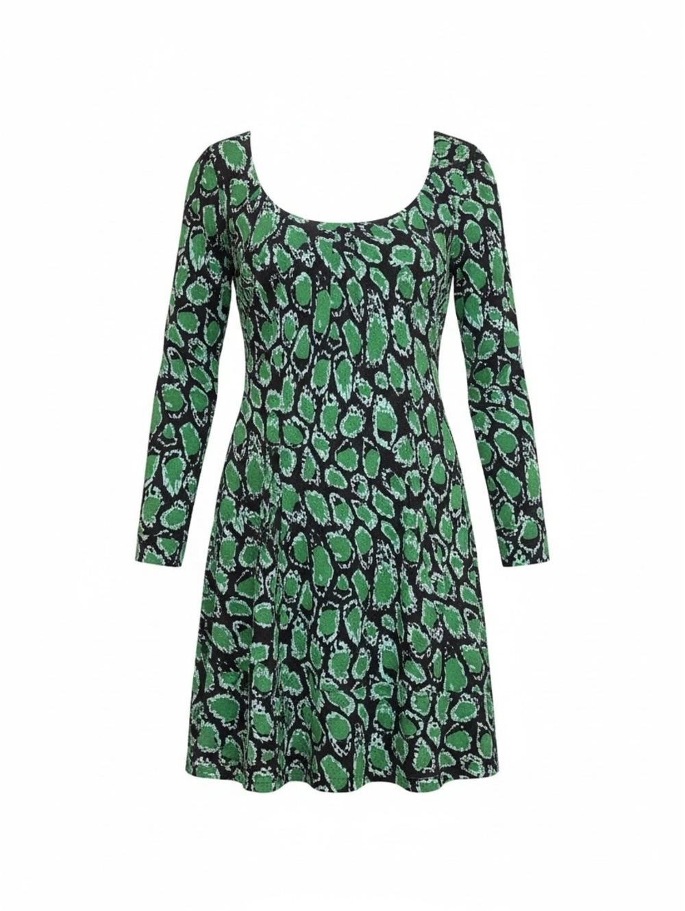 Classiques Entier Silk Blend Long Sleeve A-Line Swing Dress Green Abstract Print